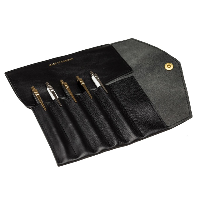 Fiffi Leather Pen Roll Black 6 osastoja