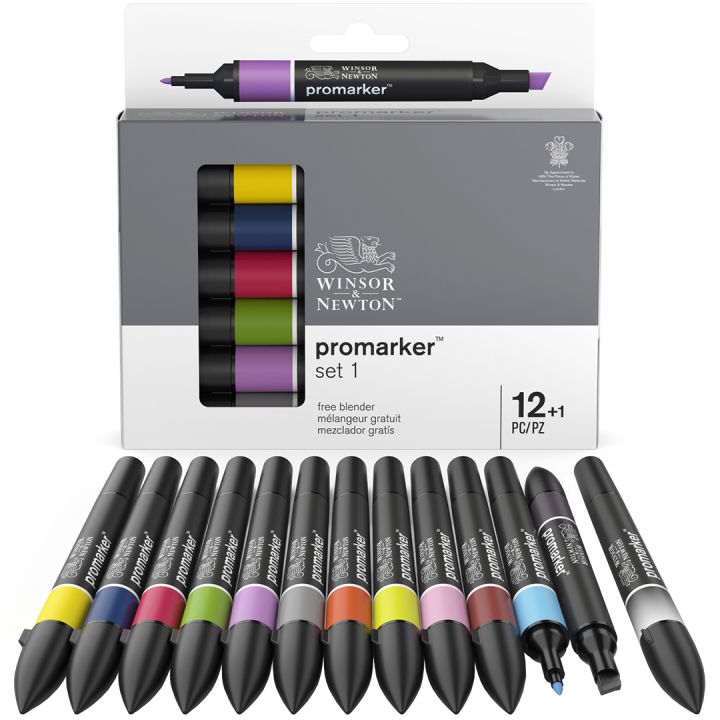 ProMarker 12-setti + blender (setti 1) ryhmässä Kynät / Taiteilijakynät / Maalitussit @ Pen Store (100540)