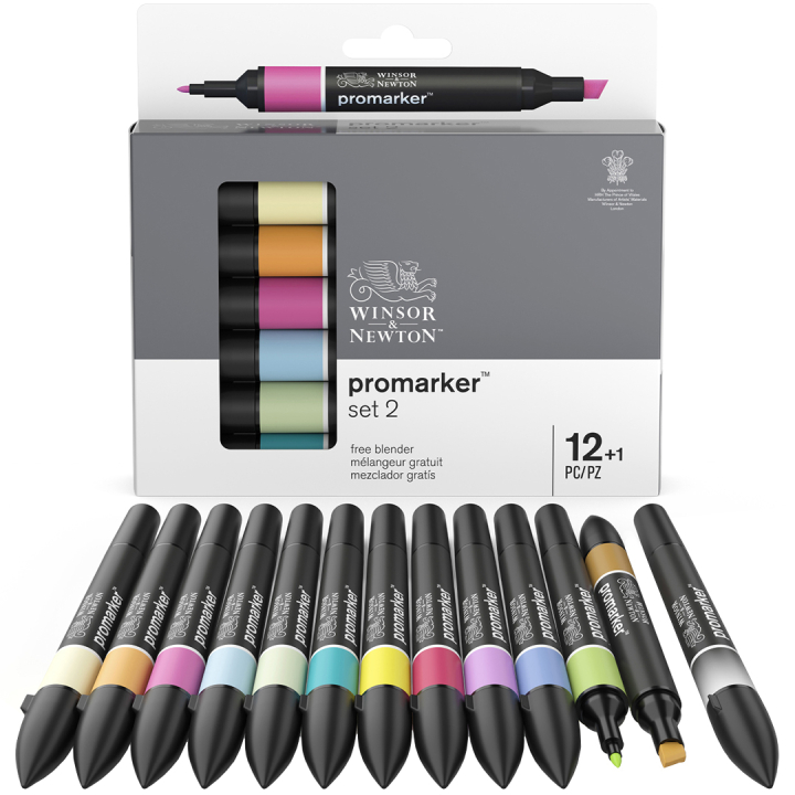 ProMarker 12-setti + blender (setti 2) ryhmässä Kynät / Taiteilijakynät / Maalitussit @ Pen Store (100545)