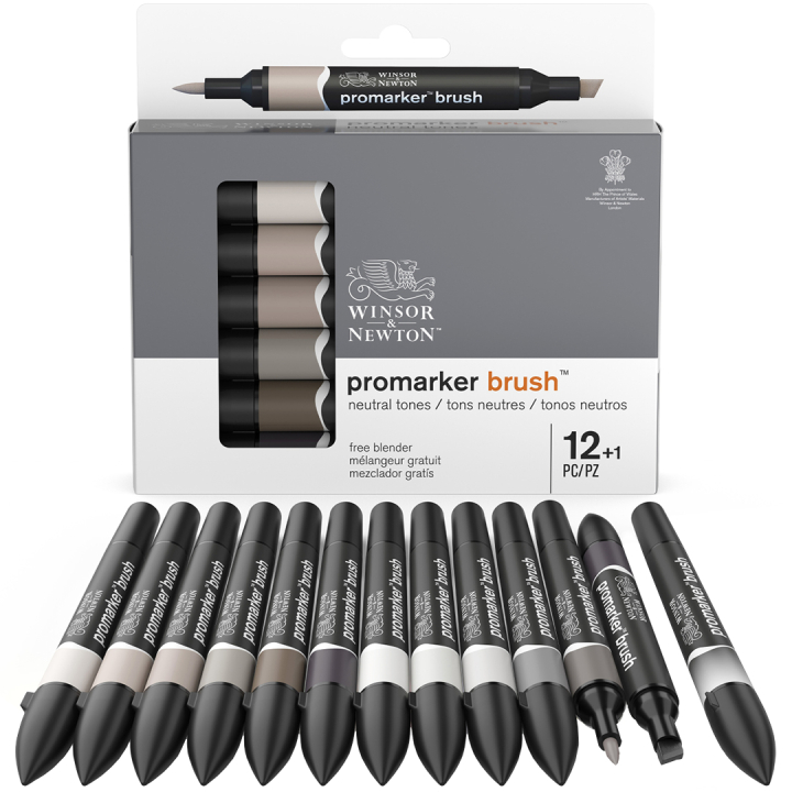 Brush Marker Neutral tones 12-setti + Blender ryhmässä Kynät / Taiteilijakynät / Sivellinkynät @ Pen Store (100556)