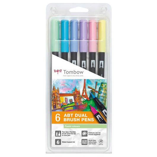 ABT Dual Brush Pen 6-setti Pastelli ryhmässä Kynät / Taiteilijakynät / Sivellinkynät @ Pen Store (101080)