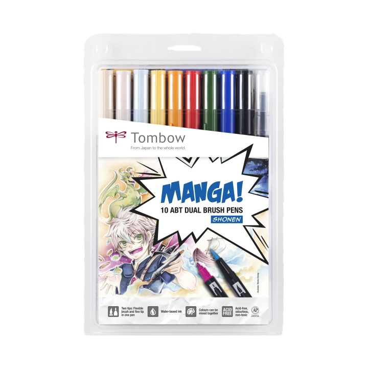 ABT Dual Brush 10-setti Manga Shonen ryhmässä Kynät / Taiteilijakynät / Sivellintussit @ Pen Store (101101)