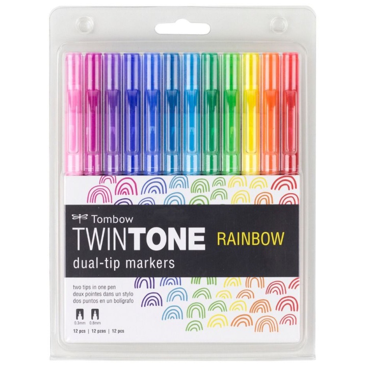 TwinTone Marker Rainbow 12-setti ryhmässä Kynät / Taiteilijakynät / Kuvitusmarkerit @ Pen Store (101130)