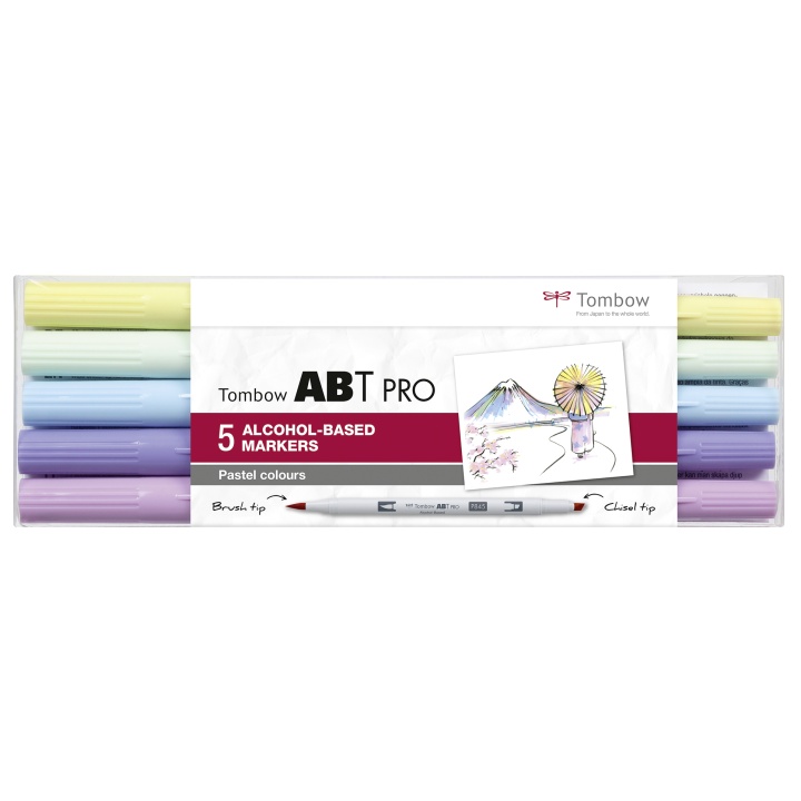ABT PRO Dual Brush Pen 5-setti Pastelli ryhmässä Kynät / Taiteilijakynät / Kuvitusmarkerit @ Pen Store (101257)