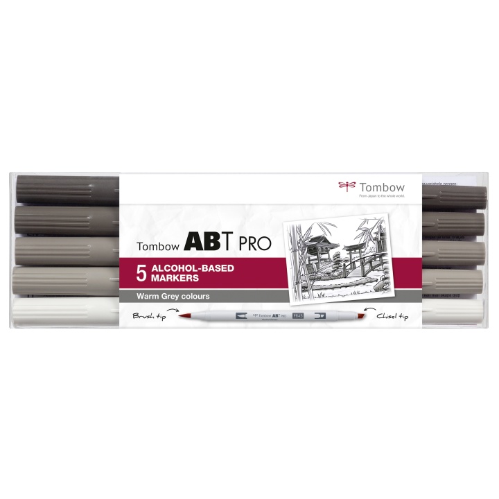ABT PRO Dual Brush Pen 5-setti Lämmin Harmaa ryhmässä Kynät / Tuotesarjat / ABT Dual Brush @ Pen Store (101258)