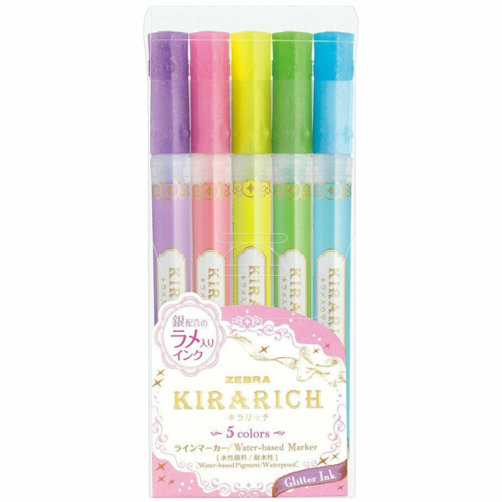 Kirarich Glitter Yliviivauskynä 5-setti ryhmässä Askartelu ja Harrastus / Tekniikat / Bullet Journaling @ Pen Store (102200)
