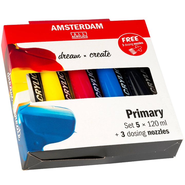 Akryylimaali Primary setti + Suutin ryhmässä Taiteilijatarvikkeet / Taiteilijavärit / Akryylivärit @ Pen Store (104069)