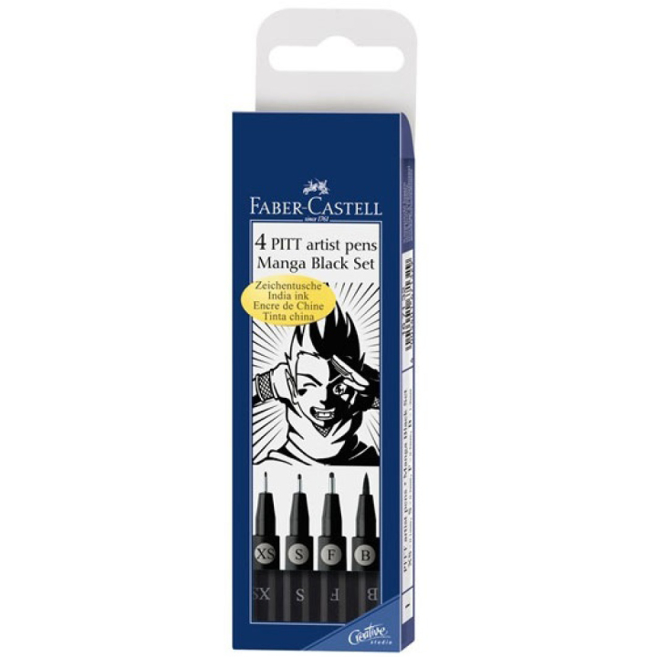PITT Artist Pens Manga 4-setti Musta ryhmässä Kynät / Taiteilijakynät / Tussit @ Pen Store (105151)