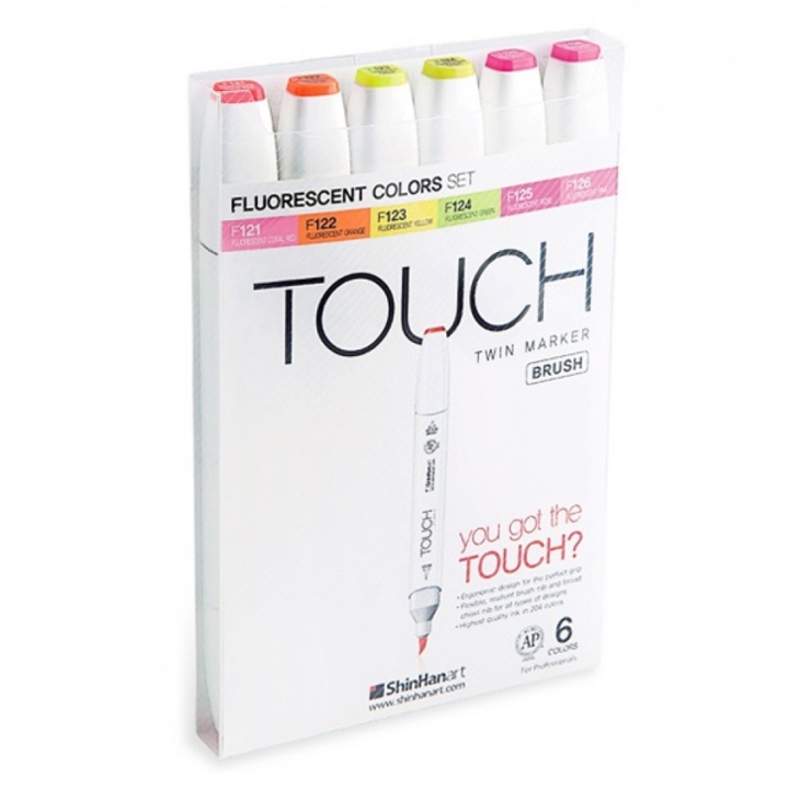 Twin Brush Marker 6-setti Neon Fluorescent ryhmässä Kynät / Taiteilijakynät / Sivellintussit @ Pen Store (105852)