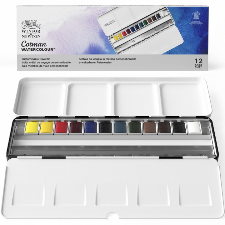 Cotman Akvarelliväri Blue Box 12 ½ - Kuppia ryhmässä Taiteilijatarvikkeet / Värit / Akvarellivärit @ Pen Store (107241)