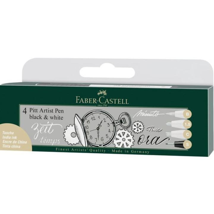 PITT Artist Pens 4-setti Musta & Valkoinen ryhmässä Kynät / Taiteilijakynät / Tussit @ Pen Store (107600)