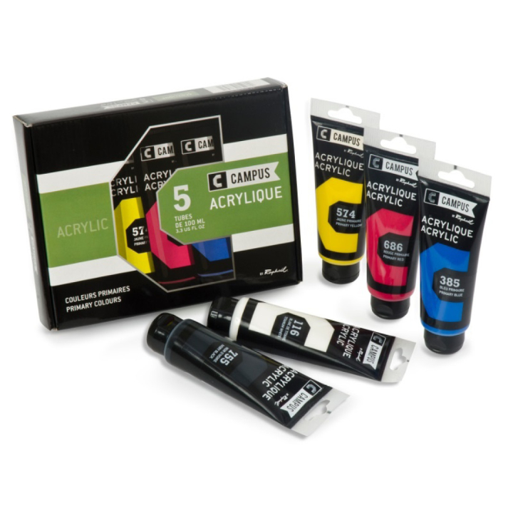 Akryylimaalisetti Campus 5x100ml Tuubia ryhmässä Taiteilijatarvikkeet / Taiteilijavärit / Akryylivärit @ Pen Store (107974)