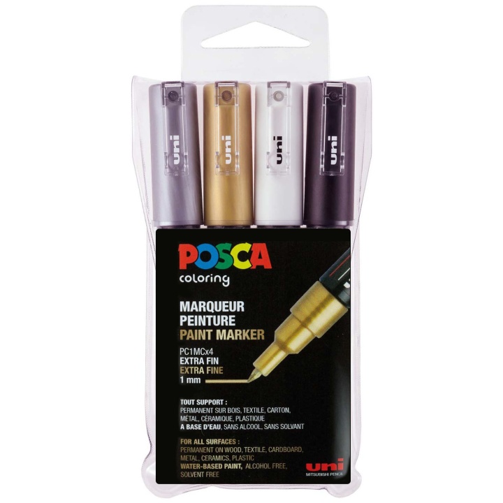 Posca PC-1M Metallic 4-setti ryhmässä Kynät / Taiteilijakynät / Maalitussit @ Pen Store (110420)