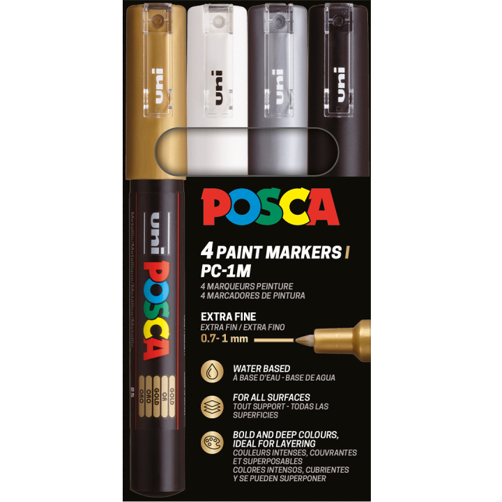 Posca PC-1MC Metallic 4-setti ryhmässä Kynät / Taiteilijakynät / Maalitussit @ Pen Store (110420)