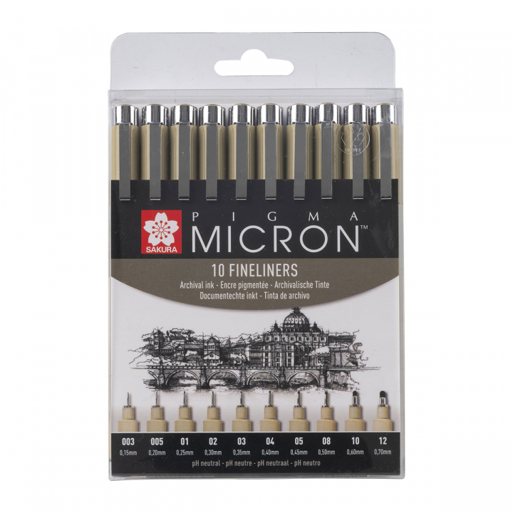 Pigma Micron Fineliner 10-set Black ryhmässä Kynät / Tuotesarjat / Pigma Micron @ Pen Store (125574)