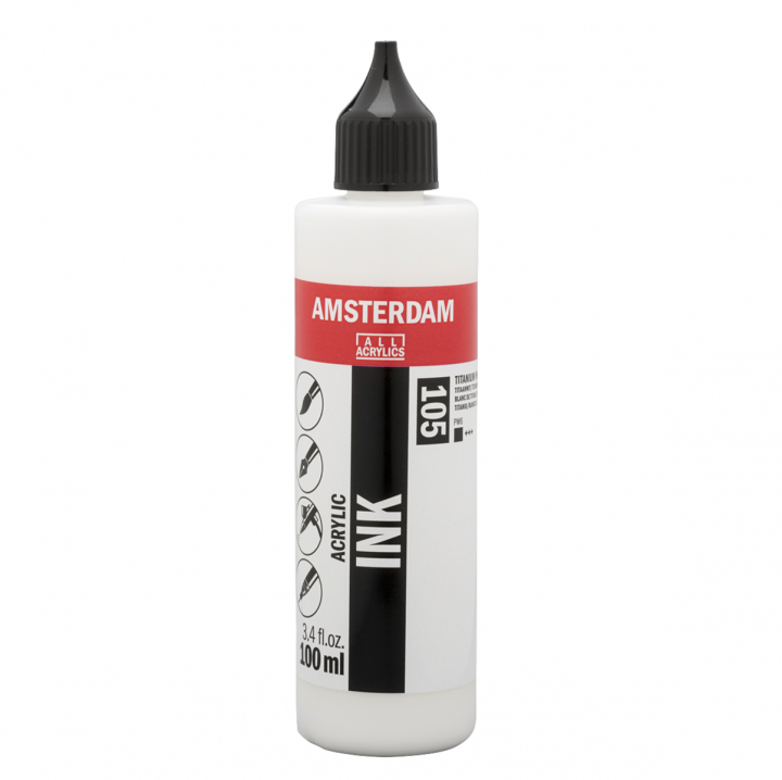 Acrylic Ink 100 ml Titanium White ryhmässä Taiteilijatarvikkeet / Taiteilijavärit / Akryylivärit @ Pen Store (125675)