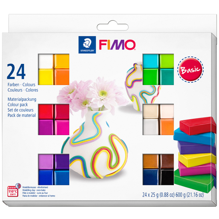 FIMO Soft Muovailusavi 24 x 25 g Basic colours ryhmässä Askartelu ja Harrastus / Askartelu / Muovailusavi @ Pen Store (126654)