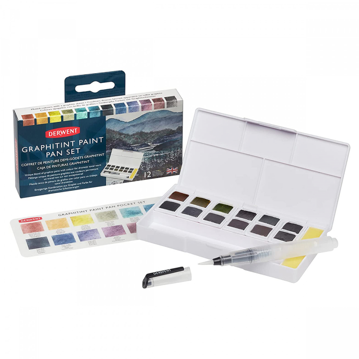 Graphitint Paint Pan Set 12 puolikuppia  ryhmässä Taiteilijatarvikkeet / Värit / Akvarellivärit @ Pen Store (128194)