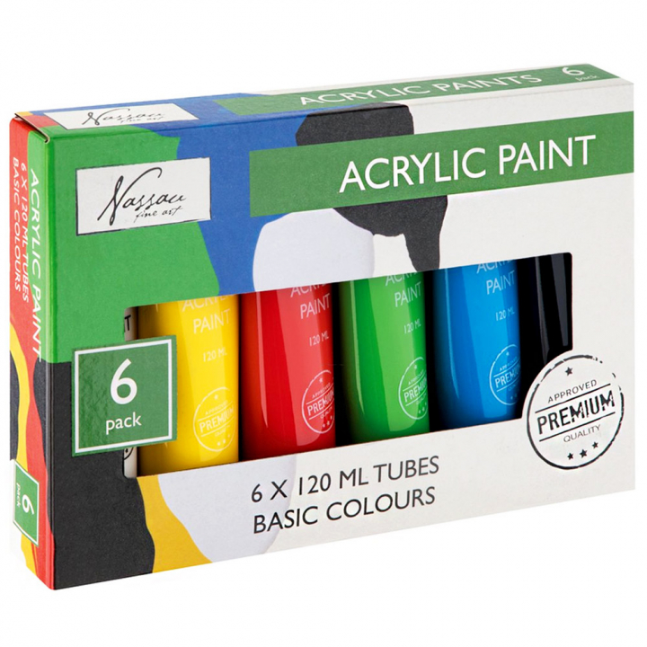 Akryylimaali 120 ml 6-setti Basic ryhmässä Taiteilijatarvikkeet / Värit / Akryylivärit @ Pen Store (128548)