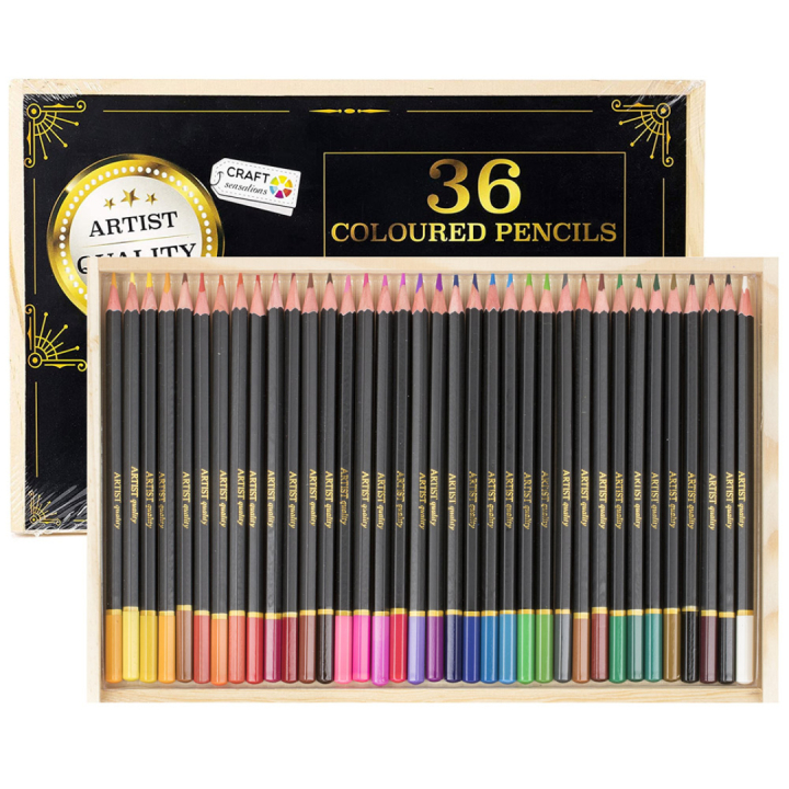 Värikynät 36-setti Wooden box ryhmässä Kynät / Taiteilijakynät / Värikynät @ Pen Store (128576)