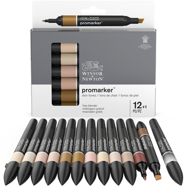 Promarker 12-setti + Blender (Skin Tones) ryhmässä Kynät / Taiteilijakynät / Maalitussit @ Pen Store (128783)