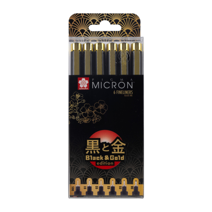 Pigma Micron Black & Gold Edition Fineliner 6-setti ryhmässä Kynät / Kirjoittaminen / Finelinerit @ Pen Store (129230)