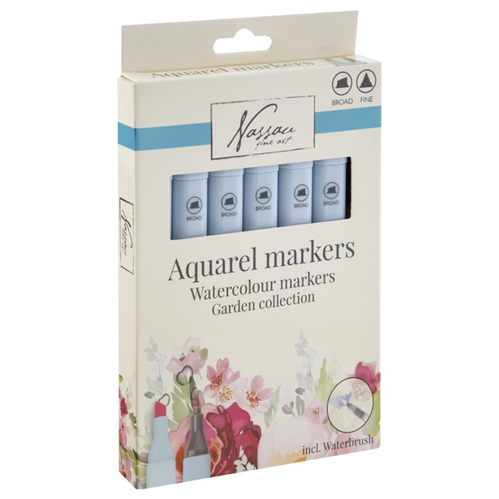 Aquarel marker Dual 6-set Garden + waterbrush ryhmässä Kynät / Taiteilijakynät / Akvarellikynät @ Pen Store (129349)