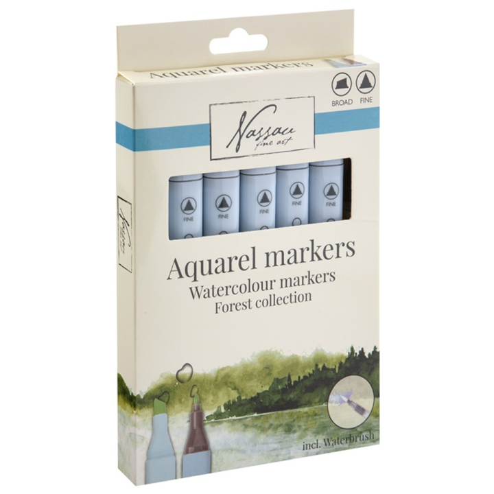 Aquarel marker Dual 6-set Forest + waterbrush ryhmässä Kynät / Taiteilijakynät / Akvarellikynät @ Pen Store (129350)