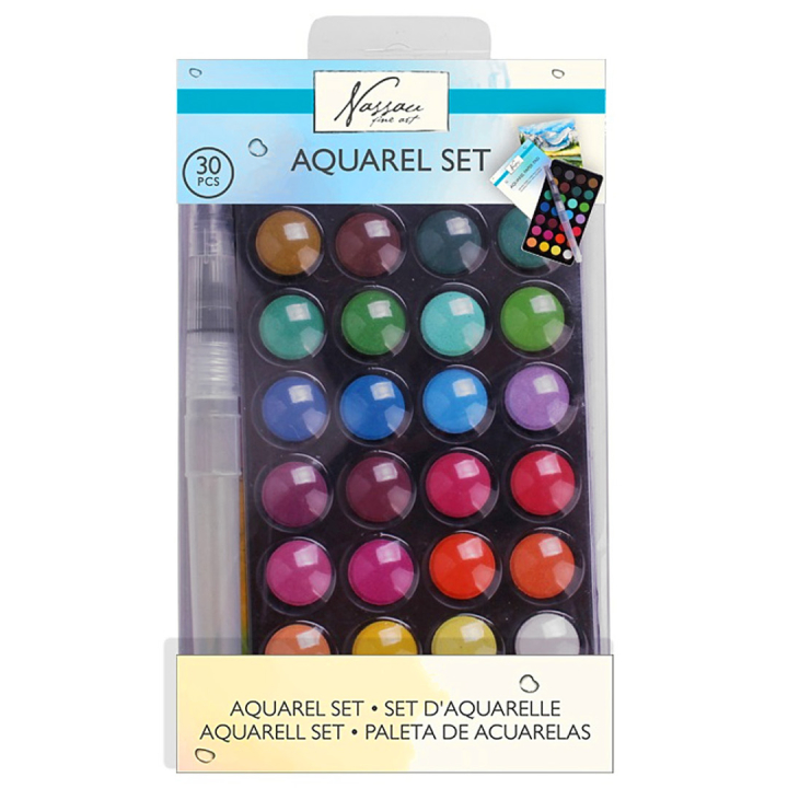 Aquarel 28-set + accessories ryhmässä Taiteilijatarvikkeet / Taiteilijavärit / Akvarellivärit / Vesiväri napissa @ Pen Store (129361)