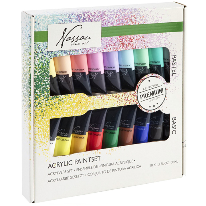 Acrylic Paint 18-set Bright & Pastel ryhmässä Taiteilijatarvikkeet / Taiteilijavärit / Akryylivärit @ Pen Store (129362)