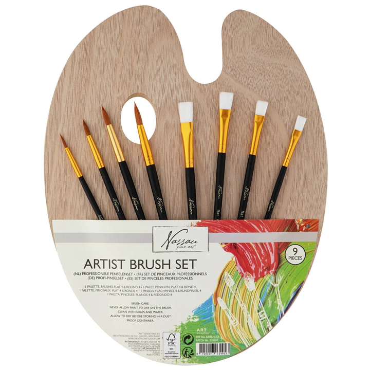 Brushes 8-set + Wooden palette ryhmässä Taiteilijatarvikkeet / Ateljee / Paletit @ Pen Store (129368)