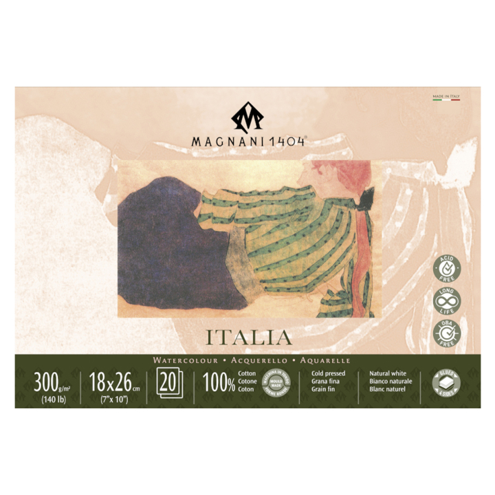 Akvarelliilehtiö Italia 100% Puuvilla 300g Fine Grain 18x26cm 20 Sheets ryhmässä Paperit ja Lehtiöt / Taiteilijalehtiöt / Akvarellipaperit @ Pen Store (129661)
