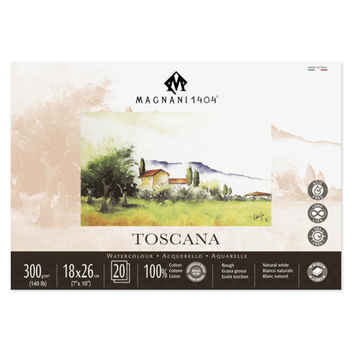Akvarelliilehtiö Toscana 100% Puuvilla 300g Rough 18x26cm 20 Sheets ryhmässä Paperit ja Lehtiöt / Taiteilijalehtiöt / Akvarellipaperit @ Pen Store (129672)