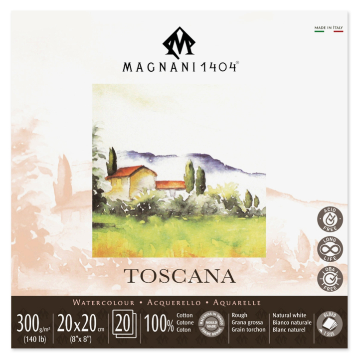 Akvarelliilehtiö Toscana 100% Puuvilla 300g Rough 20x20cm 20 Sheets ryhmässä Paperit ja Lehtiöt / Taiteilijalehtiöt / Akvarellipaperit @ Pen Store (129673)