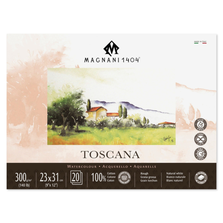 Akvarelliilehtiö Toscana 100% Puuvilla 300g Rough 23x31cm 20 Sheets ryhmässä Paperit ja Lehtiöt / Taiteilijalehtiöt / Akvarellipaperit @ Pen Store (129675)