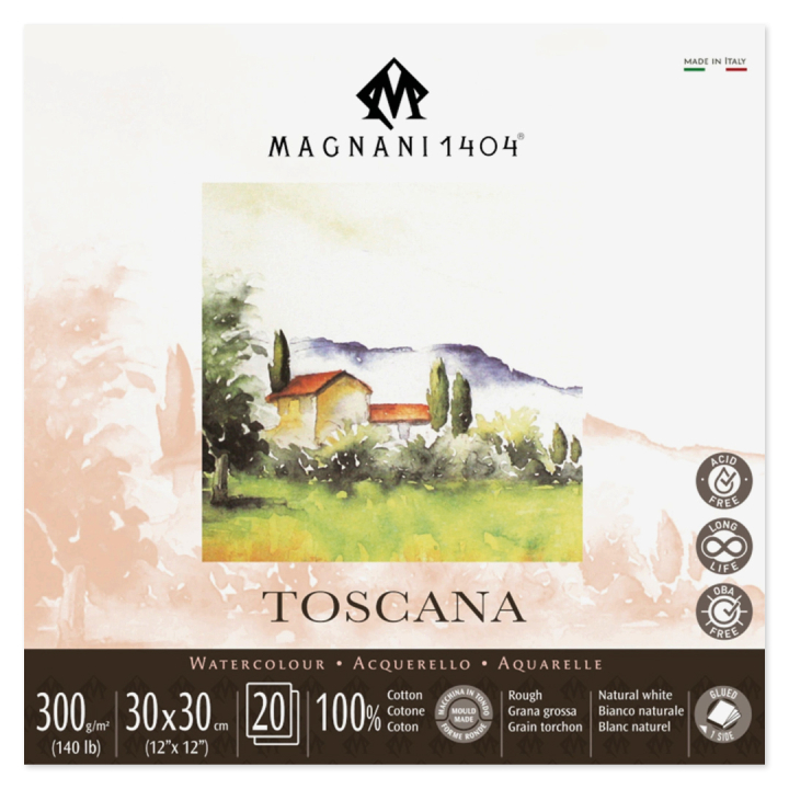 Akvarelliilehtiö Toscana 100% Puuvilla 300g Rough 30x30cm 20 Sheets ryhmässä Paperit ja Lehtiöt / Taiteilijalehtiöt / Akvarellipaperit @ Pen Store (129676)