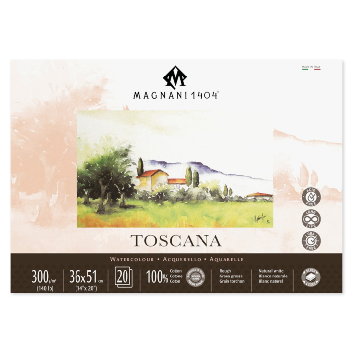Akvarelliilehtiö Toscana 100% Puuvilla 300g Rough 36x51cm 20 Sheets ryhmässä Paperit ja Lehtiöt / Taiteilijalehtiöt / Akvarellipaperit @ Pen Store (129678)