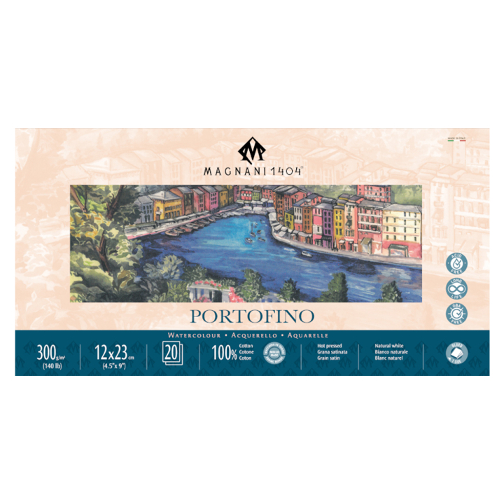 Akvarelliilehtiö Portofino 100% Puuvilla 300g Satin 12x23cm 20 Sheets ryhmässä Paperit ja Lehtiöt / Taiteilijalehtiöt / Akvarellipaperit @ Pen Store (129680)