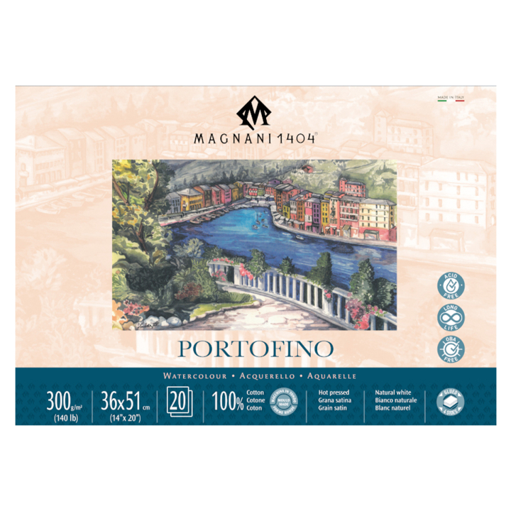 Akvarelliilehtiö Portofino 100% Puuvilla 300g Satin 36x51cm 20 Sheets ryhmässä Paperit ja Lehtiöt / Taiteilijalehtiöt / Akvarellipaperit @ Pen Store (129689)