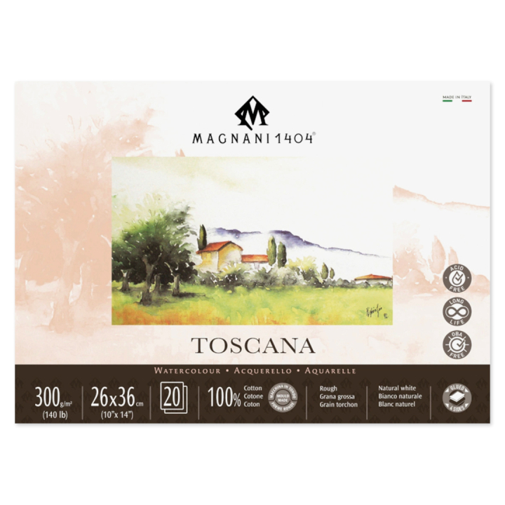 Akvarelliilehtiö Toscana 100% Puuvilla 300g 26x36cm 20 Sheets ryhmässä Paperit ja Lehtiöt / Taiteilijalehtiöt / Akvarellipaperit @ Pen Store (129831)