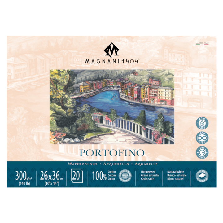 Akvarelliilehtiö Portofino 100% Puuvilla 300g 26x36cm 20 Sheets ryhmässä Paperit ja Lehtiöt / Taiteilijalehtiöt / Akvarellipaperit @ Pen Store (129832)