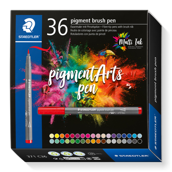 Pigment Arts Brush Pen 36-setti ryhmässä Kynät / Taiteilijakynät / Sivellinkynät @ Pen Store (130649)