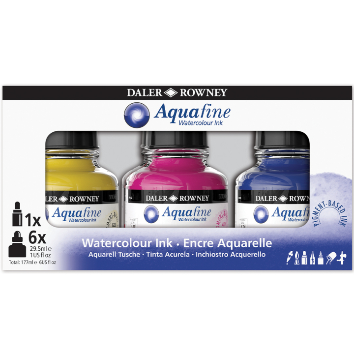 Intro Ink Aquarelle set 6 x 29,5 ml ryhmässä Taiteilijatarvikkeet / Taiteilijavärit / Akvarellivärit / Nestemäinen vesiväri @ Pen Store (132932)