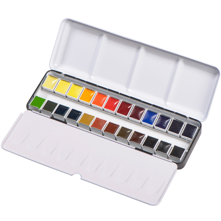 Aquarell Metallask 24-set half pan ryhmässä Taiteilijatarvikkeet / Taiteilijavärit / Akvarellivärit @ Pen Store (133481)