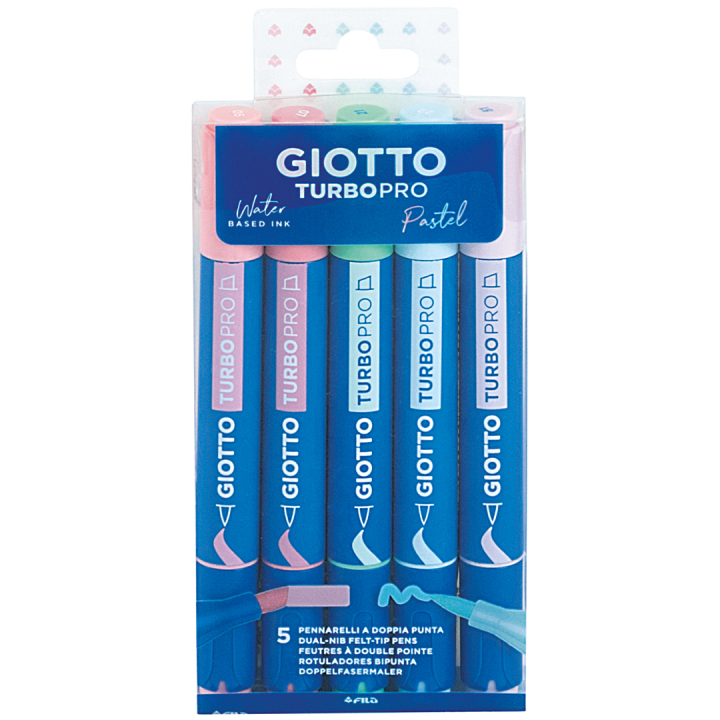 Turbo Pro Dual Tip Marker Pen 5-setti Pastel ryhmässä Kynät / Taiteilijakynät / Akvarellimarkers @ Pen Store (135470)
