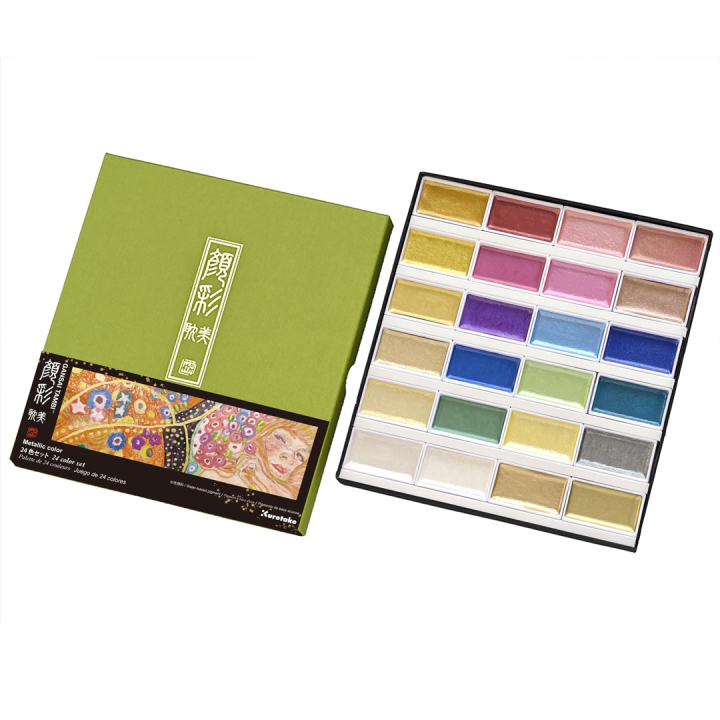 Gansai Tambi Akvarelli 24-setti Metallic ryhmässä Taiteilijatarvikkeet / Taiteilijavärit / Akvarellivärit / Vesiväri napissa @ Pen Store (135536)