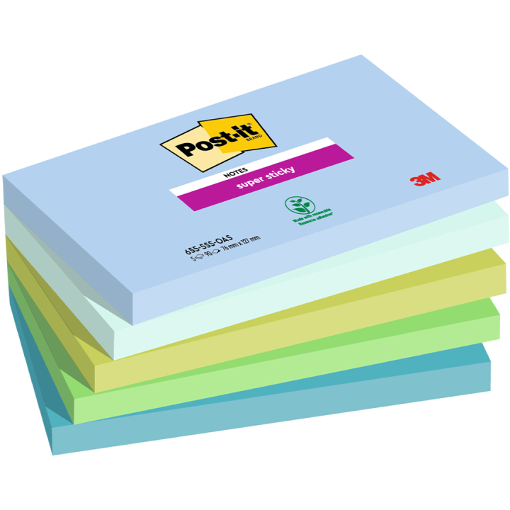 Post-it Super Sticky 76x127 Värisekoitus Oasis 5-pakkaus ryhmässä Paperit ja Lehtiöt / Kirjoitus ja muistiinpanot / Post-it ja muistilaput @ Pen Store (135717)
