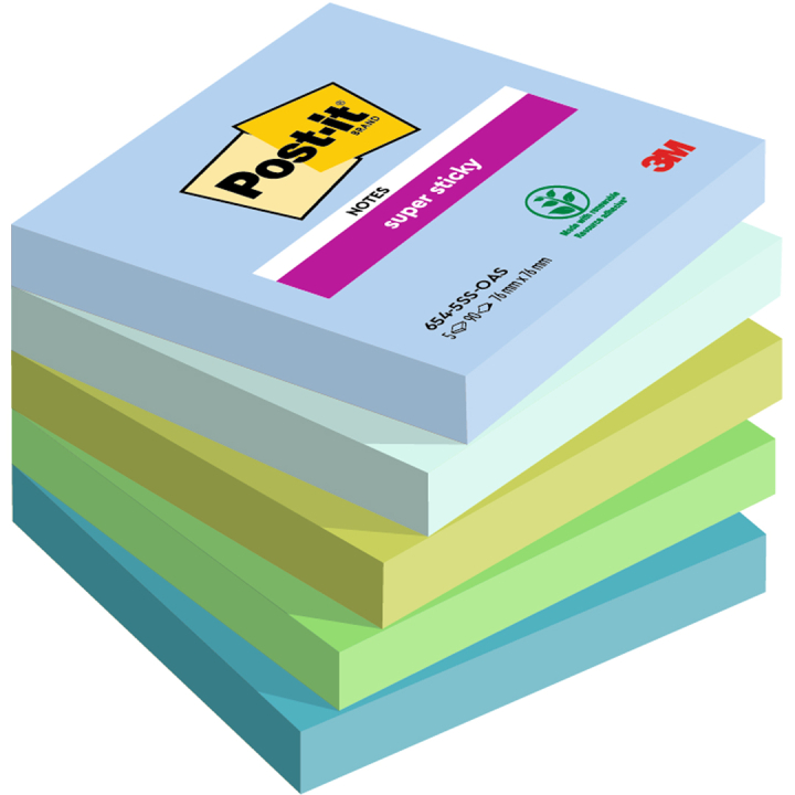 Post-it Super Sticky 76x76 Värisekoitus Oasis 5-pakkaus ryhmässä Paperit ja Lehtiöt / Kirjoitus ja muistiinpanot / Post-it ja muistilaput @ Pen Store (135718)