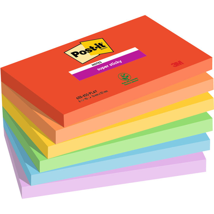 Post-it Super Sticky 76x127 Värisekoitus Playful 6-pakkaus ryhmässä Paperit ja Lehtiöt / Kirjoitus ja muistiinpanot / Post-it ja muistilaput @ Pen Store (135720)