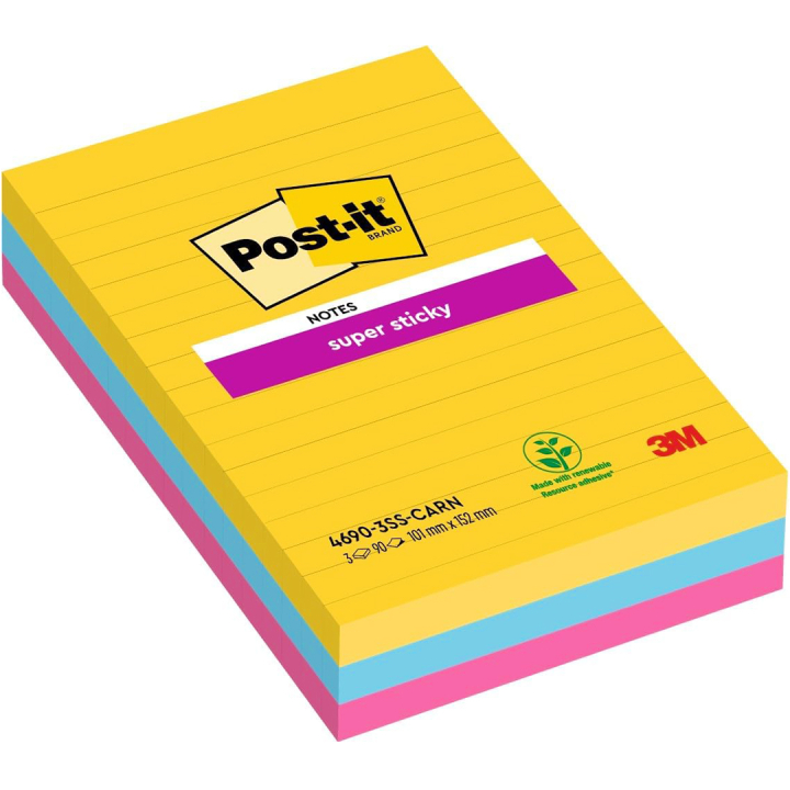 Post-it Super Sticky 101 x 152 mm Värisekoitus Carnival Viivoitettu 3-pack ryhmässä Paperit ja Lehtiöt / Kirjoitus ja muistiinpanot / Post-it ja muistilaput @ Pen Store (135725)